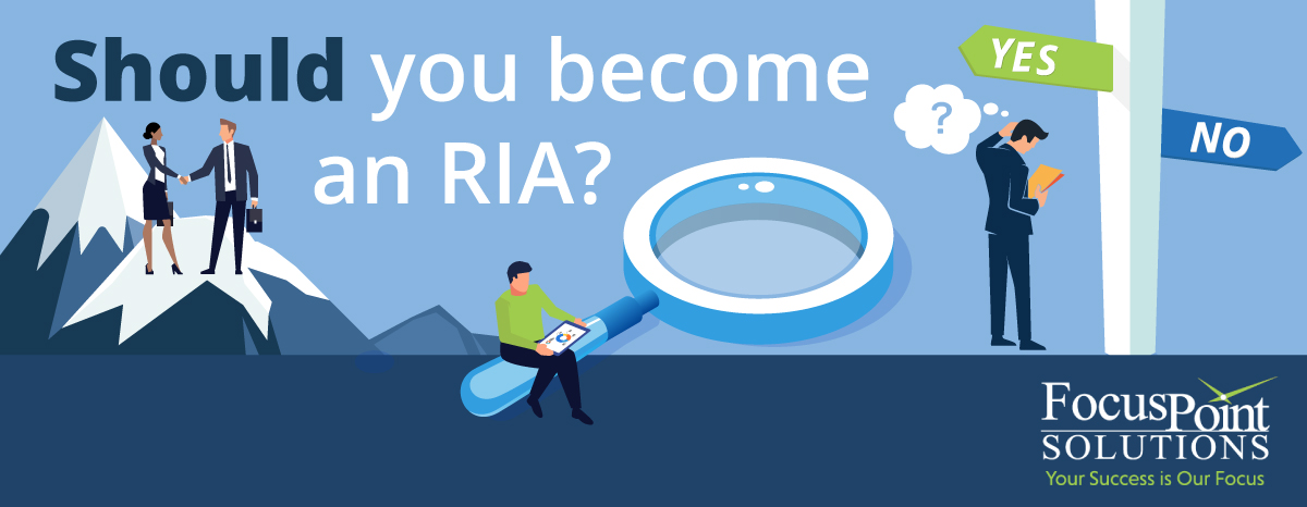 graphic with words "Should you become an RIA?" and an advisor at a post with signs pointing to yes and no.